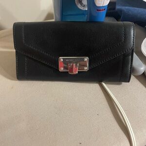 Michael Kors Black Leather Envelope Wallet with Silver-Tone Lock